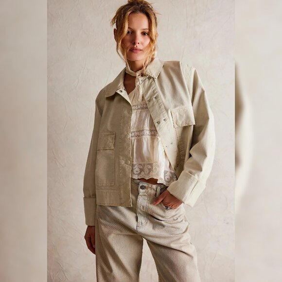 Free People We The Free Suzy Linen Jacket M 8 Women Casual Winter Coat NEW 45144 - Picture 2 of 6